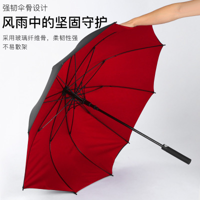 New Double-Layer Ten-Bone Full Fiber Golf Umbrella Large Long Handle Umbrella 16-Bone Straight Umbrella Men's Business Self-Opening Umbrella
