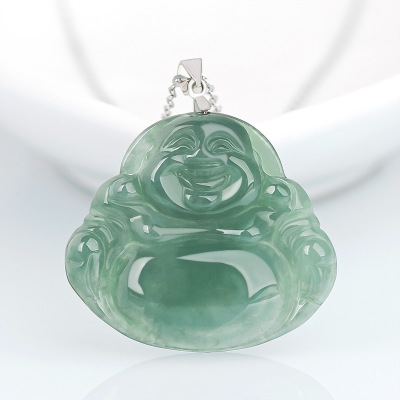 Natural Myanmar Fake Jadeite Oil Green Buddha Maitreya Buddha Pendant S925 Silver Necklace Ice Jade Pendant for Women