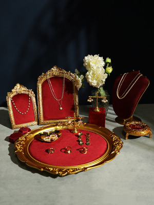 Jewelry Display Stand Ornament Display Shop Light Luxury Red Flannel Photo Frame Necklace Stand Shooting Prop Ring Tray
