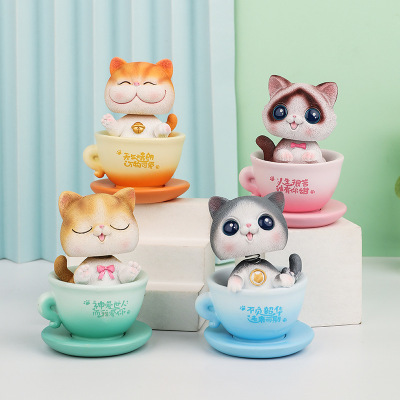 Meow Meow Tea Will Shake Head Resin Decorations Adorable Pet Cat Birthday Gift Home Decoration Car Decoration