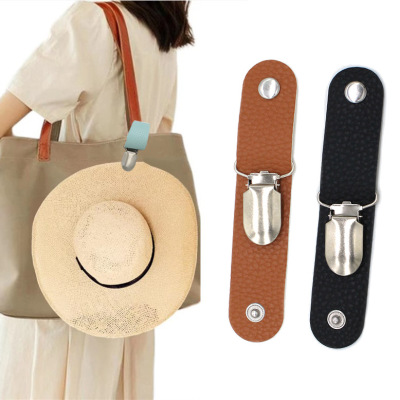 New Travel Leather Hat Clip Outdoor Backpack Luggage Storage Clip PU Leather Multipurpose Grass Hat Clip Hat Accessories