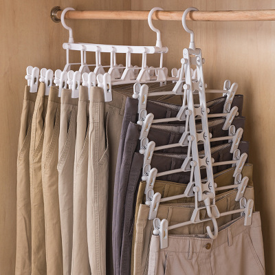 Folding Pant Rack Multi-Functional Multi-Layer Pants Hanger Household Magic Seamless Trouser Press Wardrobe Storage 