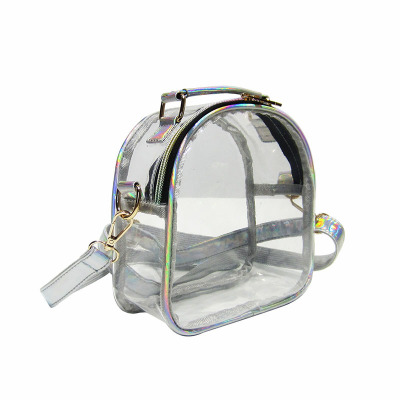 New Laser Transparent Shoulder Messenger Bag Ins Trendy Simple Cartoon Backpack Mini Portable Jelly Small Bag PVC Women's Bag