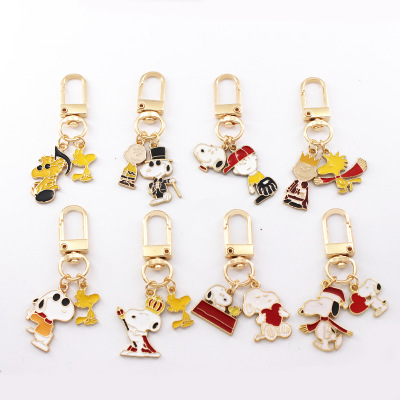 Snoopy Cartoon Keychain Female Couple Cute Small Gift Alloy Key Ring Pendants Key Ring Schoolbag Pendant