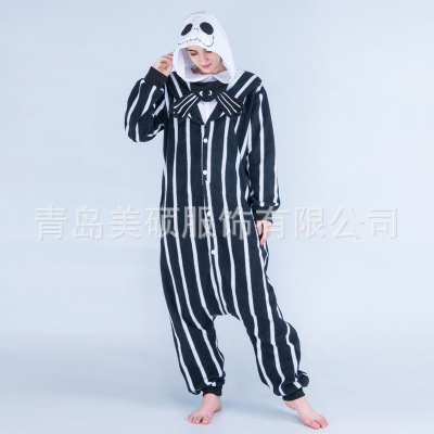 Polar Fleece Factory Wholesale Cartoon One-Piece Pajama Halloween Jack Skull Ghost Festival Couple Home Wear