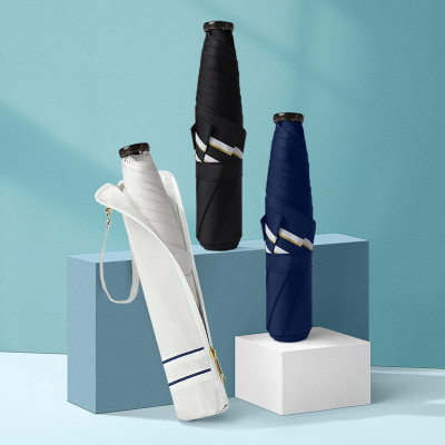 New Bags Fashion Mini Umbrella Tri-Fold Vinyl Rain Or Shine Dual-Use Umbrella Ultra-Light Portable Pencil Umbrella Logo Can Be Printed