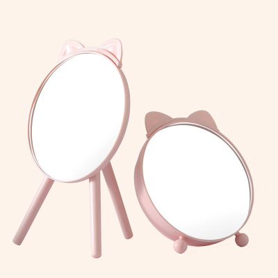 Round Desktop Makeup Mirror with Storage Function Cute Girl with Cartoon Comb Desktop Makeup Mirror