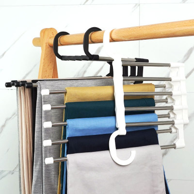 Household Multifunctional Pants Rack Pants Hanger Retractable Folding Trouser Press Multi-Layer Pants Hanger TikTok 