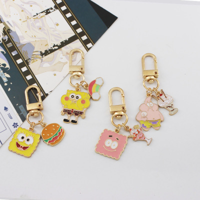 Cartoon Cute SpongeBob Key Chain Paida Star AirPods Key Chain Bag Pendant Accessories Key Ring