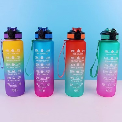 1000ml Amazon Hot Sale Hot Sports Bottle Cup with Straw Frosted Gradient Color Cup Bullet Cup Can Be Fixed Color