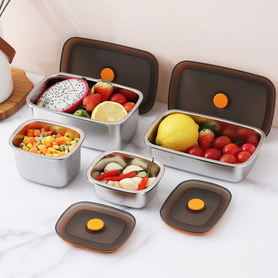 304 Stainless Steel Japanese-Style Crisper Sealed Refrigerator Refrigerated Storage Box Household Lunch Box Fruit Container Lunch Box