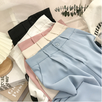 Suit Pants for Women 2022 Spring and Autumn New Korean Style High Waist Baggy Straight Trousers Cropped Smoke Tube Casual Small Trousers
