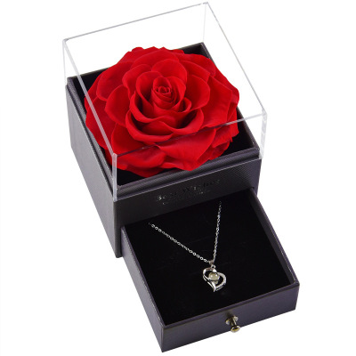 Preserved Fresh Flower Acrylic Jewelry Box Real Rose Drawer Gift Box Necklace Ring Cross-Border Lover Christmas Gift