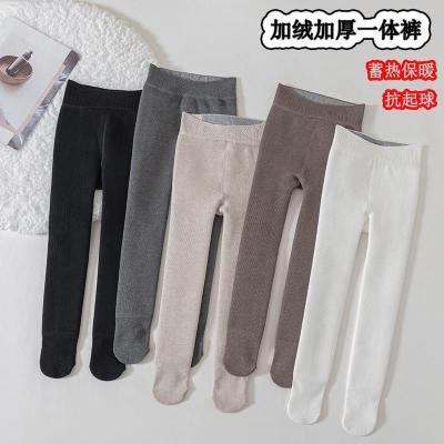 22 Winter New Children's Panty-Hose Fleece-Lined Thickened Integral Pants Pure Color All-Matching Baby Panty-Hose Girls' Leggings