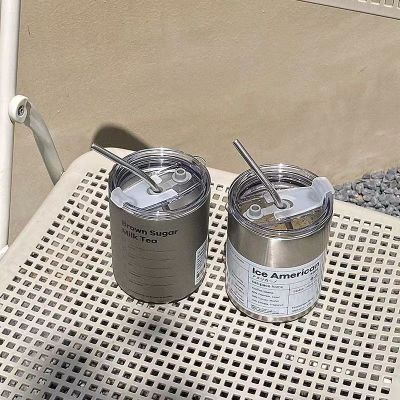 Xiaohongshu Same Style Ins High-End Exquisite Double-Layer Cold And Heat Preservation Coffee Cup With Straw Convenient Traveling Ice American Style