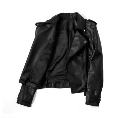 Foreign Trade Women's Clothing PU Leather Women's Short Faux Leather European and American Style Lapel Leather Jacket Slim-Fit Small Coat
