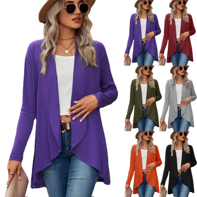 Amazon 2022 Europe and America Cross Border Foreign Trade Autumn and Winter New Long Sleeve Solid Color Loose Cardigan Top Women's Knitting Coat