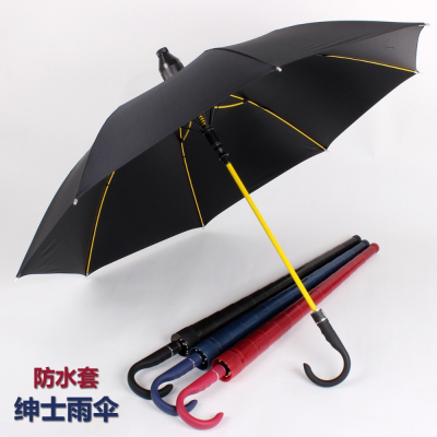 Internet Celebrity Curved Handle with Waterproof Cover Umbrella Gentleman Umbrella Vinyl Rain Or Shine Dual-Use Umbrella Color Aviation Fiber Framework Umbrella