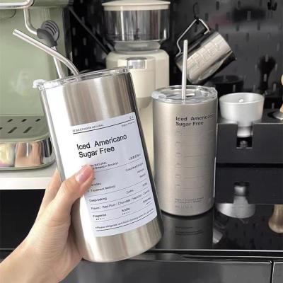 Internet Celebrity Design Niche H Metal Silver 600 Ml Coffee Portable Cup Warm-Keeping Water Cup Cup with Straw Heat and Cold Insulation