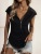 2022 European and American Foreign Trade Cross-Border Women's Clothing Amazon Popular round Neck Half Zipper Stitching Lace Short Sleeve T-shirt