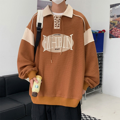 American Waffle Sweater Men's Ins High Street Design Blouse Autumn and Winter Casual Loose Fashion Brand Pu Handsome Coat
