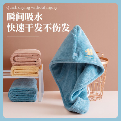Heat Transfer Patch Hair-Drying Cap Cartoon Coral Fleece Quick-Drying Cap Thickened Shower Cap Double Layer Super Absorbent Adult Quick-Drying Towel Bag