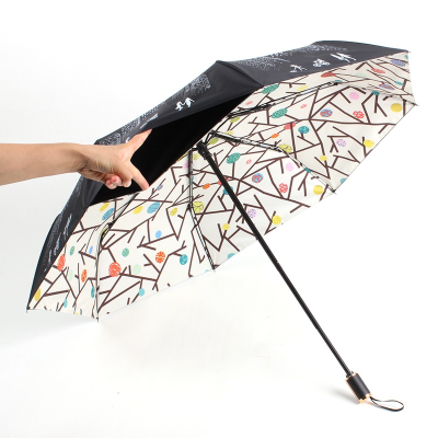 Four Folding Double Layer Duplex Printing Sunshade Golden Rod Metal Frame Parasol Aluminum Alloy Lightweight Rain Or Shine Dual-Use Umbrella