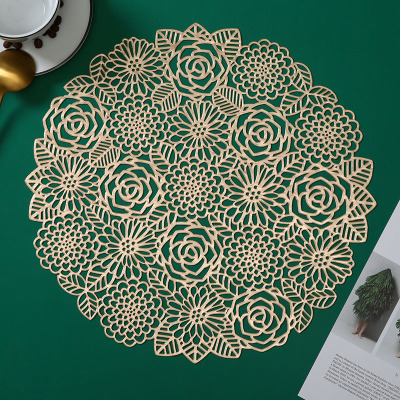 Golden of European Style Hollow Rose Placemat Insulation Home Decoration Wedding Placemat Rose Garden Table Mat