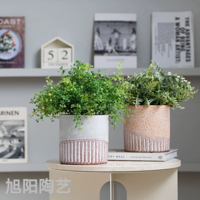 Cement Flower Pot Ins Nordic Style Simple Creative Personality Bonsai Greenery Pot round Mottled