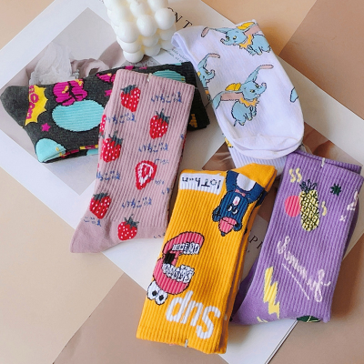 Women's Socks Winter New Cartoon Mid-Calf Socks Japanese Style Mid-Calf High Length Combed Cotton Women's Socks Bear Socks Ins Socks