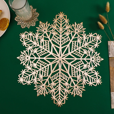 Gilding PVC Placemat Christmas Decoration Western-Style Placemat PVC Christmas Snowflake Table Mat Western Restaurant Japanese Coaster Dining Table Cushion