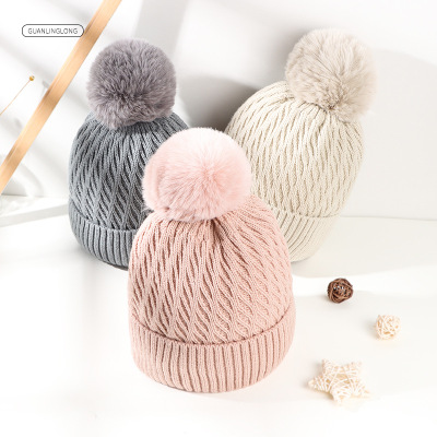 Hat Female Autumn and Winter Woolen Hat Korean Style Japanese Style Winter Earflaps Ins Knitted Fluffy Ball Cap Warm with Velvet Twist Hat