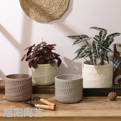 Cement Flower Pot Nordic Style Simple Creative Personality Large Diameter Green Plant Pot Vertical Pattern Rotation