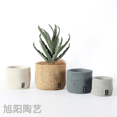 Nordic Style | Cement Flower Pot Nordic Style Minimalist Creative Bonsai Greenery Green Dill Flowerpot round Fashion