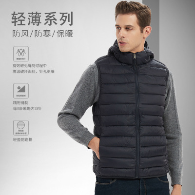 Foreign Trade Men's Winter Warm Hooded Cotton Jacket Men's Vest down Cotton Vest Warm Cotton Coat