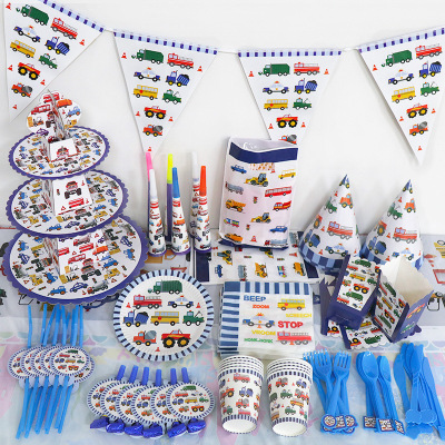 Spot Engineering Vehicle Theme Party Decoration Supplies Excavator Disposable Paper Cup Paper Pallet Children's Daily Necessities