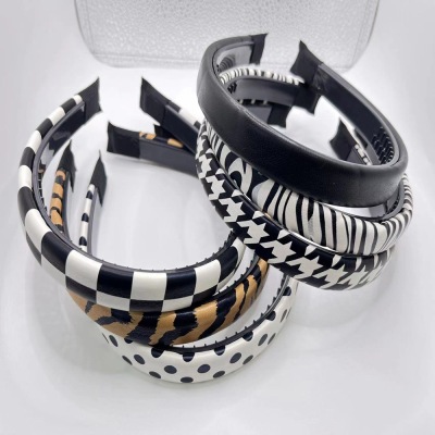 Chessboard Plaid Headband Leather 2021 Autumn and Winter Women's Fashion Zhenwei Ornament