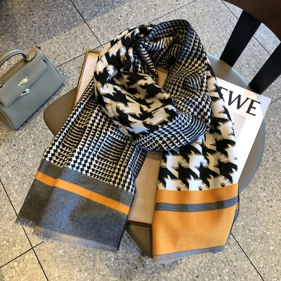 New Large and Small Houndstooth High-Grade Fashion Scarf Elegant Autumn and Winter Thickened Office Warm All-Matching Shawl