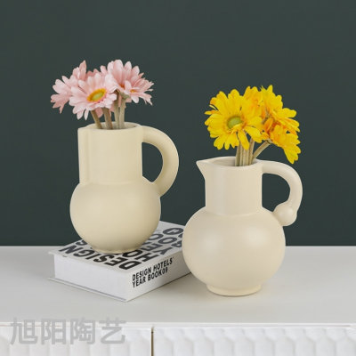 Modern Ceramic Milk Handle Vase Milk Pot-Shaped Flower Device B & B Model Room Decoration Ornaments