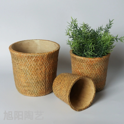 Cement Flower Pot Nordic Style Simple Creative Personality Large Diameter Green Plant Pot Succulent Rattan