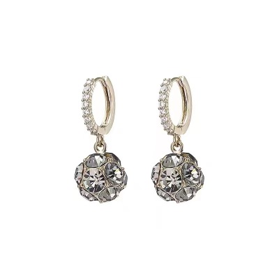 Crystal Ball Earrings Women's High Sense Special-Interest Design Full Diamond Earrings Exquisite and Versatile Ear Clip