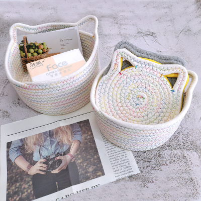 Cotton String Small Storage Basket Small Desktop Snack Cosmetics Storage Basket Barrel Storage Basket Color round Basket Customization