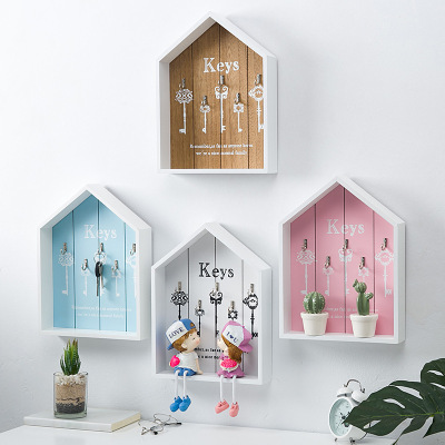 Creative Nordic Style Wooden House Wall Hook for Keys Jewelry Box Home Hallway Storage Rack Keys' Box