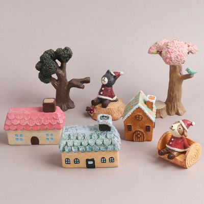 Zakka Groceries Mini Micro Landscape Mini Resin Ornament Creative Cute Painted Small House Decorations Gift