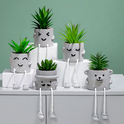 Nordic Instagram Style Simulation Succulent Small Pot Plant Creative Office Desk Surface Panel Hanging Feet Doll Fake Green Plant Decorative Ornaments