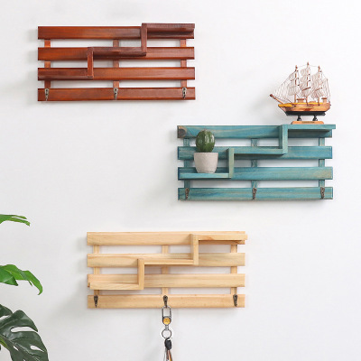 Modern Minimalist Creative Retro Wood Stair Shelf Home Decoration Wall Storage Wall Shelf