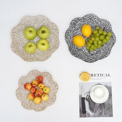 Iron Modern Creative Fruit Plate Fruit Basket Living Room Coffee Table Household Nordic Style Grid Red Snack Basin Storage Fruit Plate