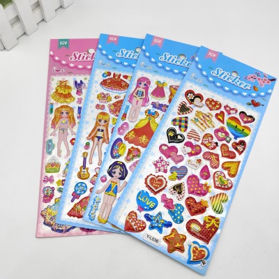Bronzing Children's Cartoon Stickers Concave-Convex Bubble Sticker Kindergarten Reward Girl Stickers Princess Dress-up Show Stickers