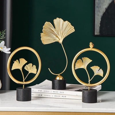 Nordic Instagram Style Wrought Iron Ginkgo Leaf Ornaments Creative Living Room Hallway Home Decorations Office Desk Surface Panel Furnishings