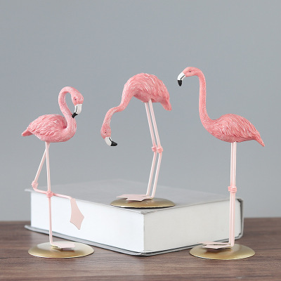 Pink Girl Heart Ins Resin Flamingo Ornament Nordic Living Room Desktop Station Flamingo Ornament Furnishing